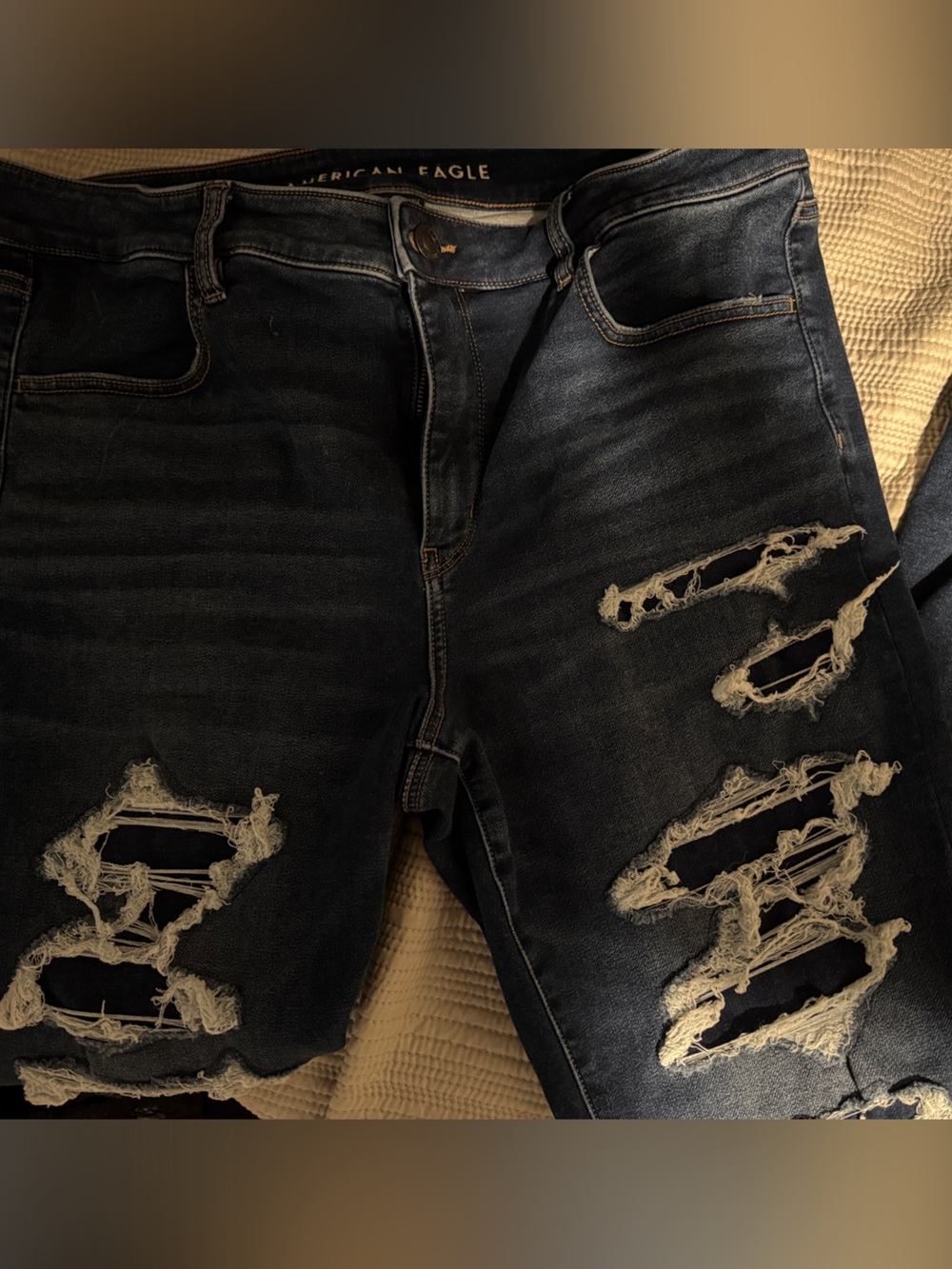 American Eagle Outfitters Dark Blue Distressed Skinny Jeans